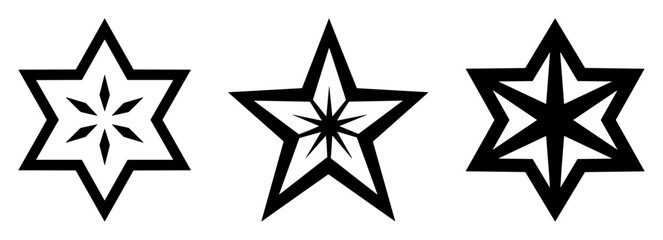 set of three decorative star shapes vector