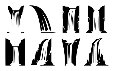 various waterfall silhouettes vector shapes black engraving laser cutting