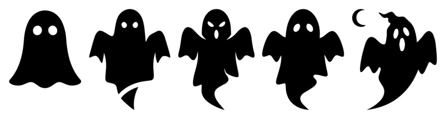 ghost collection cartoon silhouettes vector shapes black engraving laser cutting
