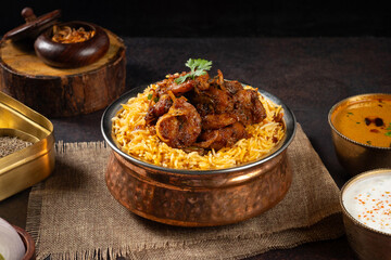 Authentic Indian Prawn Biryani in a Traditional Brass Pot