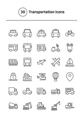 Transportation vector line icons set.