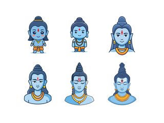 Cute Lord Shiva Vector Cartoon Set
