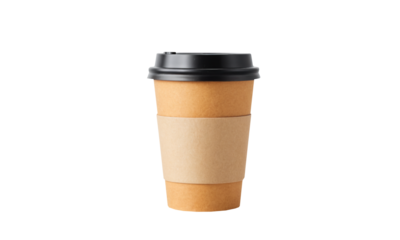 To-go coffee cup with plastic lid sharp focus isolated on transparent backgroun  Generative AI