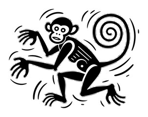tribal monkey illustration in dynamic pose vector