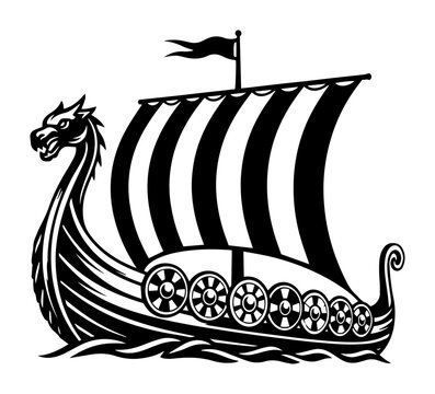 viking ship with dragon head vector illustration