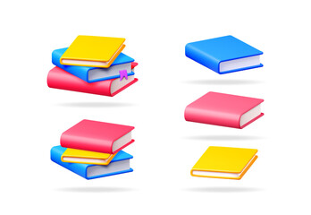 Set of 3d vector illustrations of colorful books. Education, knowledge, school, reading, and learning concept for web design or graphic asset. © absent84