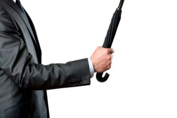 Businessman holding umbrella isolated on a white background png ai generated