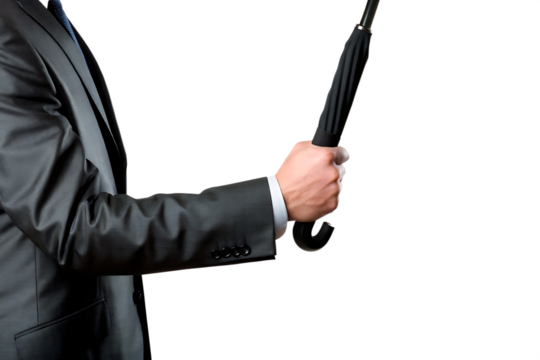 Businessman holding umbrella isolated on a white background png ai generated