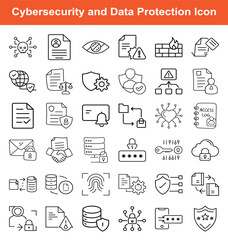 Fototapeta premium Cybersecurity & Data Protection Icons – Line Symbols for Privacy, Firewalls, Encryption, Access Control & Secure Technology
