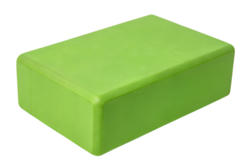 Green yoga block fitness exercise prop isolated on transparent background.