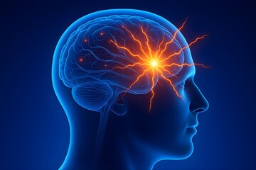 Human brain with highlighted neuron activity symbolizing epilepsy.