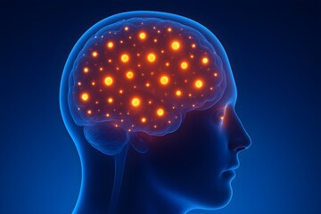 Glowing brain with neural activity symbolizes epilepsy and brain function.