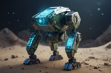 Futuristic Battle Robot in a Desert Landscape. Generative AI.