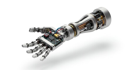 Detailed 3D render of a robotic arm.  Internal mechanics visible