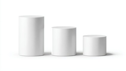 Three white cylindrical podiums ascending