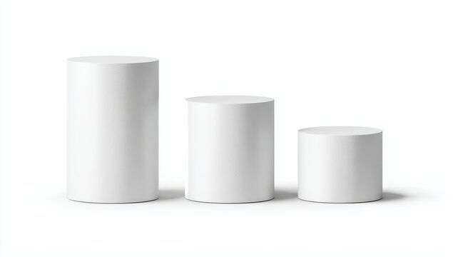 Three white cylindrical podiums ascending