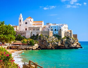 Vieste - beautiful coastal town on the rocks in Puglia. The church of San Francesco