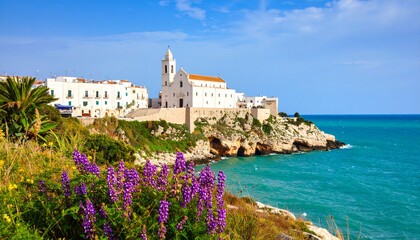 Vieste - beautiful coastal town on the rocks in Puglia. The church of San Francesco