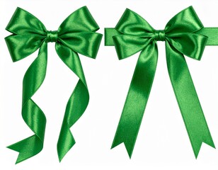 green satin ribbon bow curly scroll isolated on white background with clipping path 