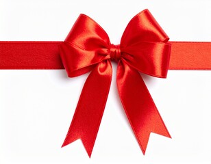 Red satin bow ribbon scroll isolated on white background with clipping path