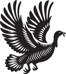 Stylized Black and White Turkey Silhouette Vector Illustration