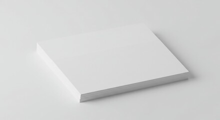 Stack of blank white paper sheets resting on a plain white surface. A professional graphic designer's mockup of paper stock for business cards or print materials.