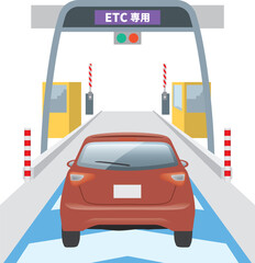 ETCゲートを通過している自動車のイメージイラスト