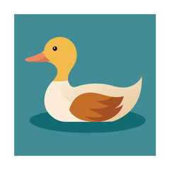 Flat illustration of a cute duck swimming in teal water with simplified design