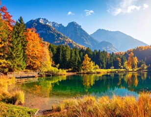 Obraz premium Astonishing autumn scene of Schiederweiher pond. Poppular travell destination. 