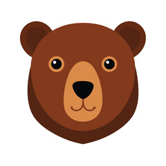 Cute cartoon illustration of a brown bear head in flat vector design