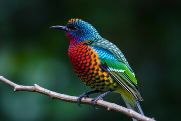 Fototapeta premium Gorgeous Spangled Cotinga Perched in Nature, Displaying Its Vibrant Blue and Green Plumage in a Serene Tropical Habitat, Vibrant Wallpaper