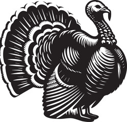 Stylized Black and White Turkey Silhouette Vector Illustration