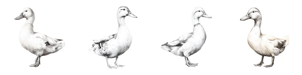 Obraz premium Ducks in various poses, showcasing their graceful forms, feathers, and vibrant textures suitable for nature illustrations, wildlife art, or educational materials.
