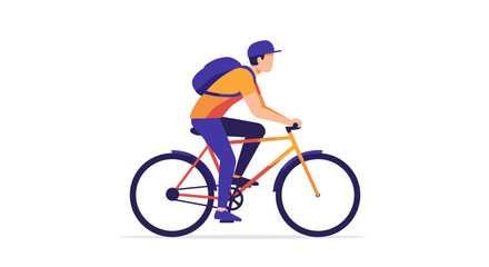 Naklejka premium Young man riding bicycle with backpack in flat design style 