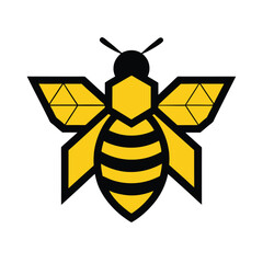 Geometric stylized illustration of a bee featuring yellow and black colors on white background