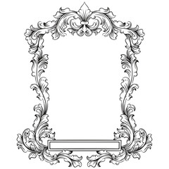 black and white vintage baroque frame with ornament engraving illustration