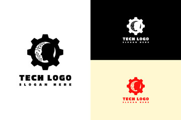 illustration of side face and circuit web in gear, abstract, vector, logo for machine, artificial intelligence, automation, robot, deep learning, internet of things, tech, and more