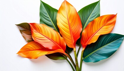 Obraz premium Beautiful decorative colorful cana (Canna) leaves close up on white isolated backgrou 