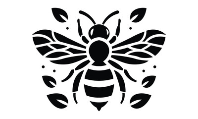 Flying Bee Icon Vector Black Silhouette