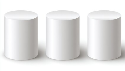 Three blank, light gray cylinders