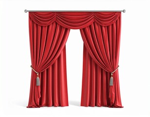 red curtain of a theater on a white background 3d rendering 