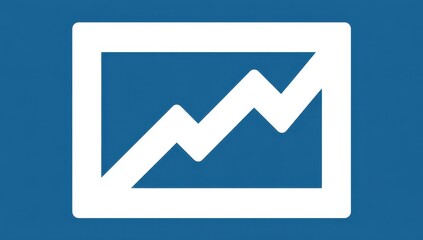 White graph icon, upward trend, in a dark-blue box