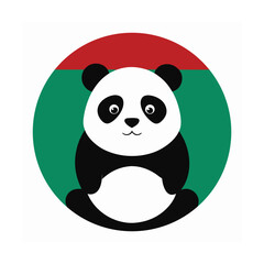 Adorable cartoon panda character inside a circle with a red and green flag background