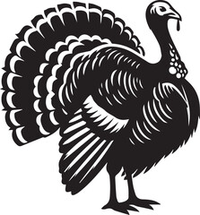 Stylized Black and White Turkey Silhouette Vector Illustration