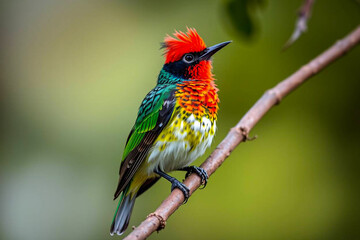 Obraz premium Gorgeous Spangled Cotinga Perched in Nature, Displaying Its Vibrant Blue and Green Plumage in a Serene Tropical Habitat, Vibrant Wallpaper