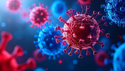 Obraz premium Detailed 3D render of red and blue virus particles