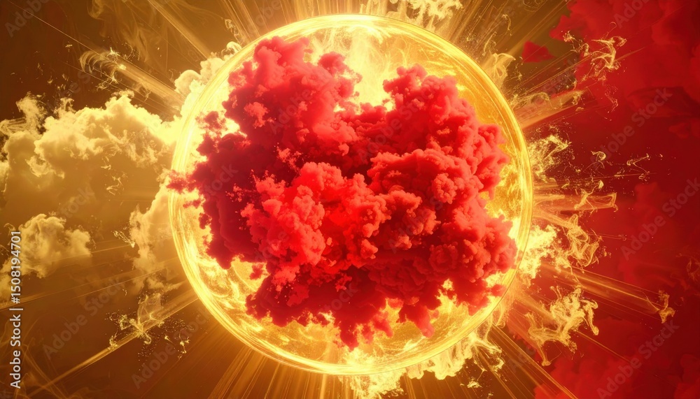 Aufkleber red nebula explodes with yellow energy in dramatic cosmic background view