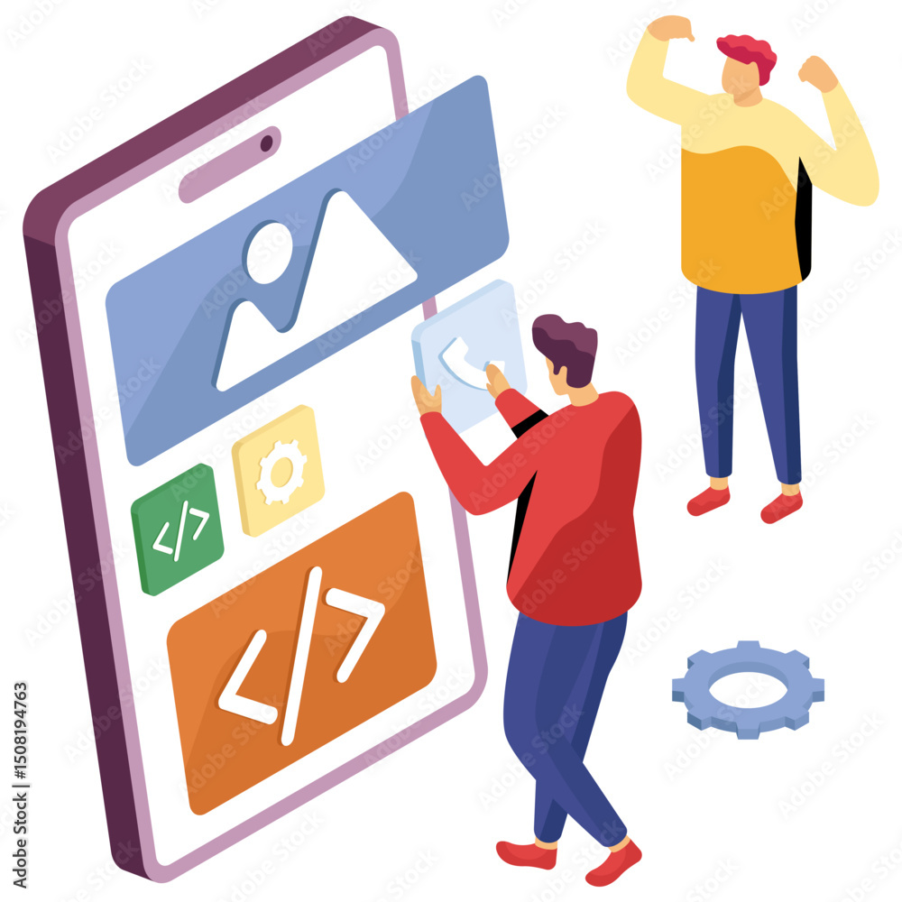 Wall mural unique design illustration of mobile coding