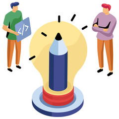 Pencil inside lightbulb, illustration of creative writing 