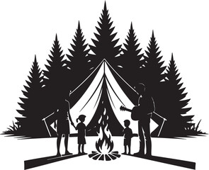 Family's Camping Adventure in the Forest silhouette vector
